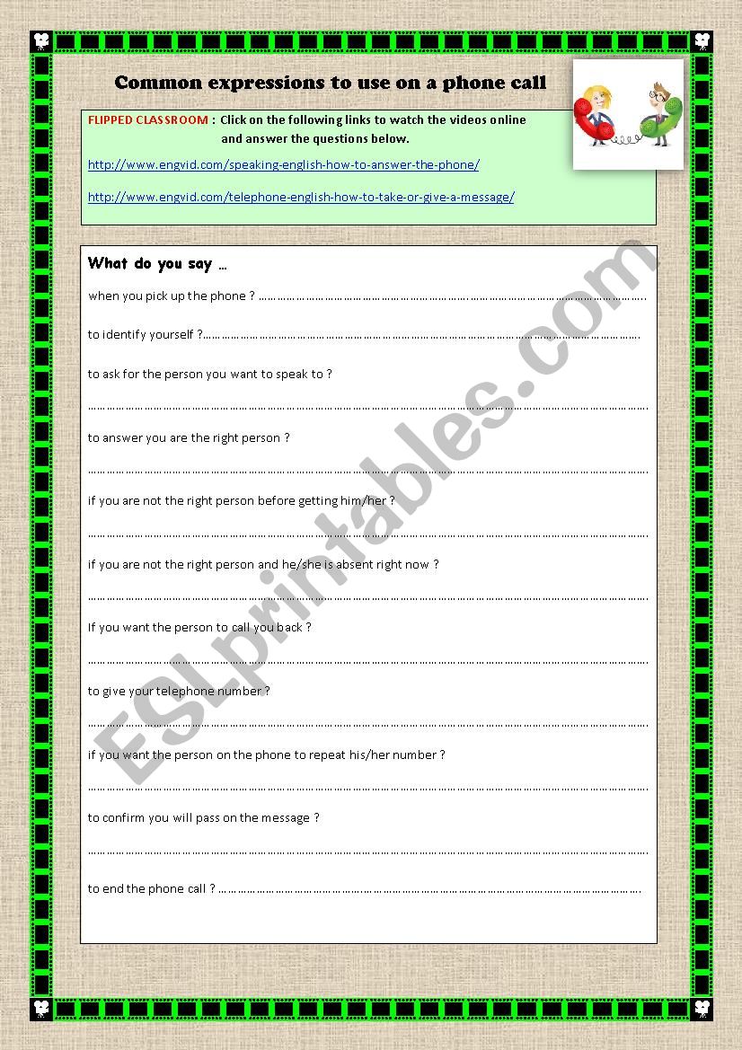 FLIPPED CLASSROOM - Common expressions to use on the phone