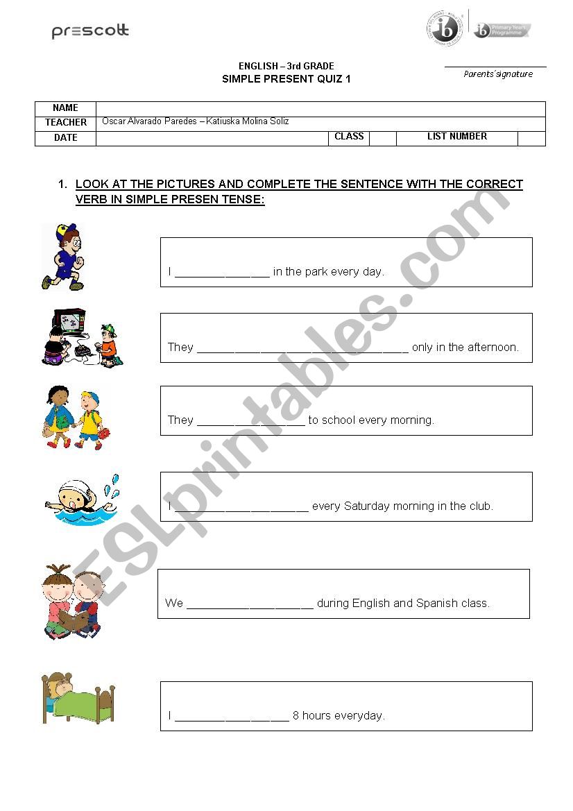 Simple Present Exam worksheet