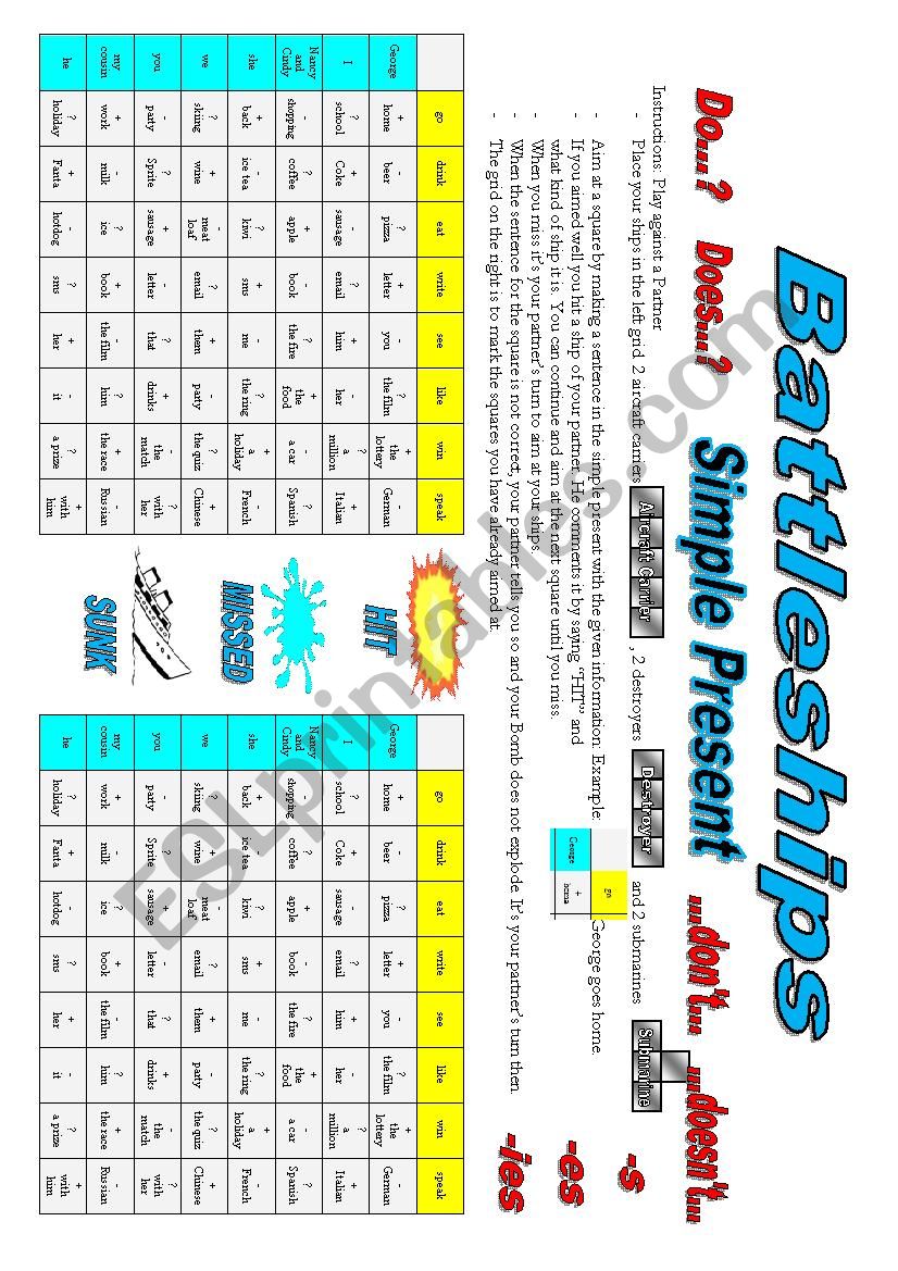 Battleships  worksheet