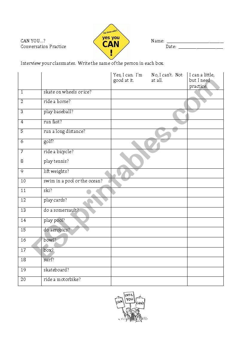 CAN YOU...? Interview #1 worksheet