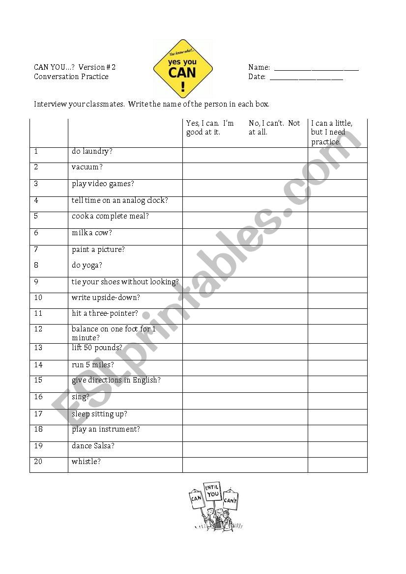 CAN YOU...?  Interview #2 worksheet