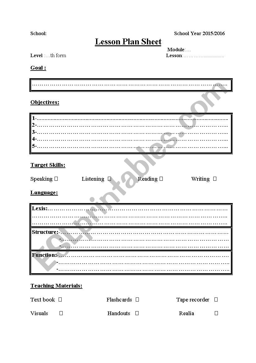       LESSON PLAN WORKSHEET worksheet