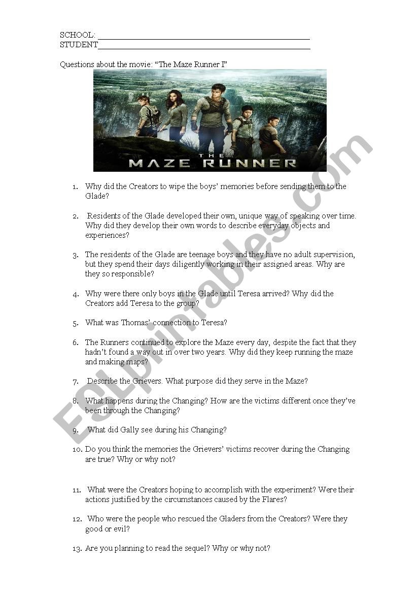 Questions about the movie The Maze Runner I