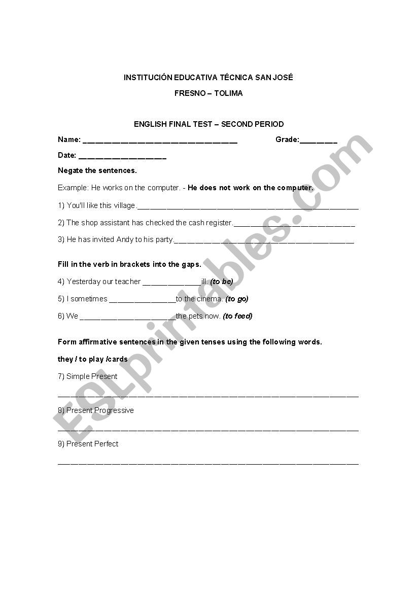 Grammar Review worksheet
