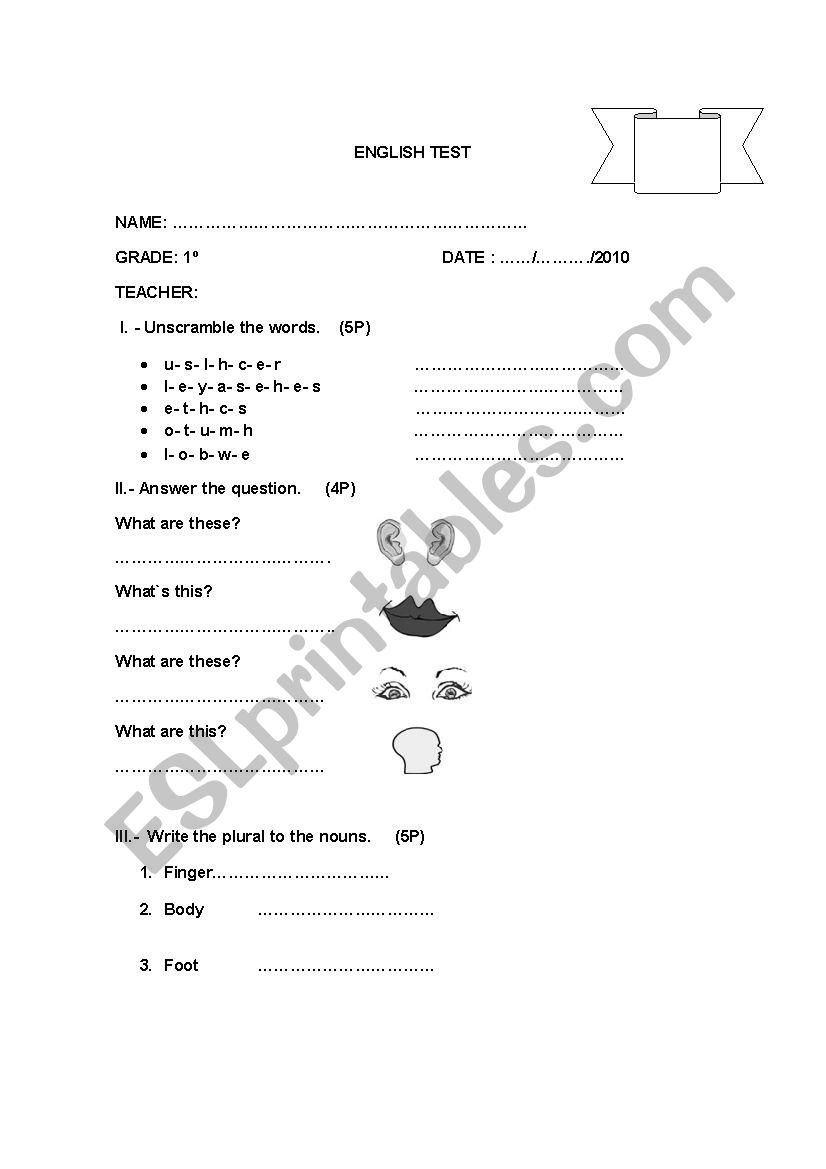 english test worksheet