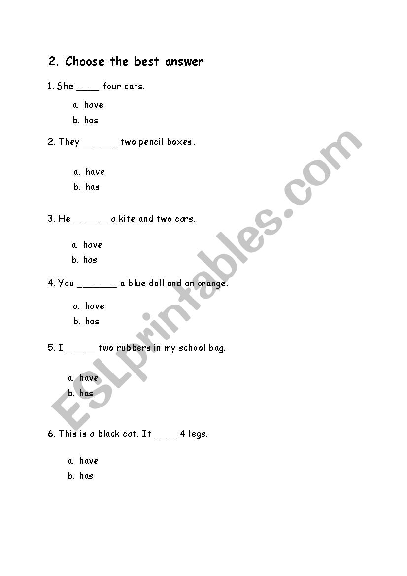 Have and Has worksheet