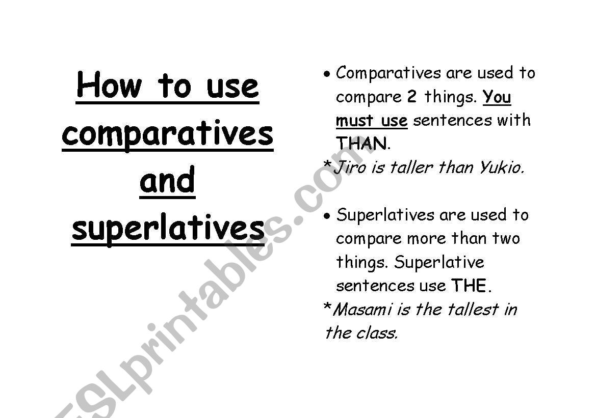 comparatives cards worksheet