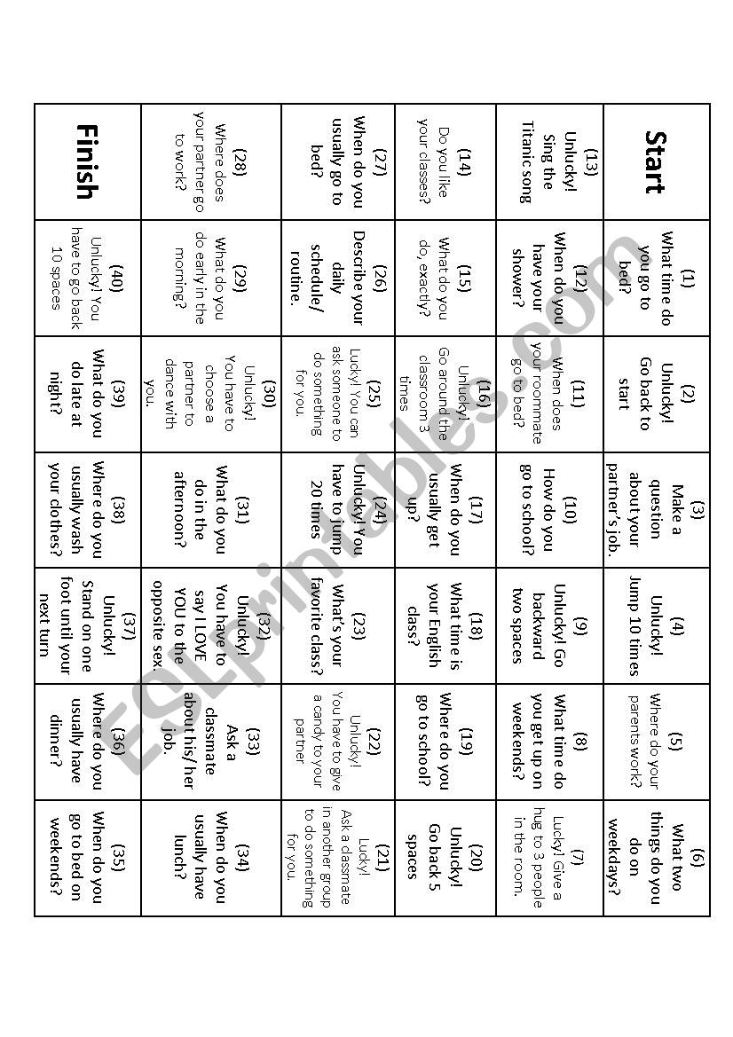 Simple Present Board game  worksheet