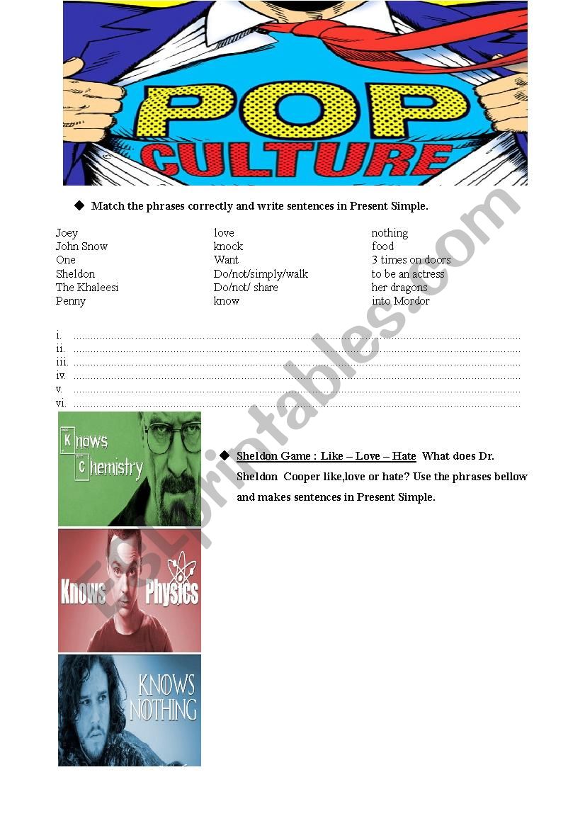 Pop Culture worksheet