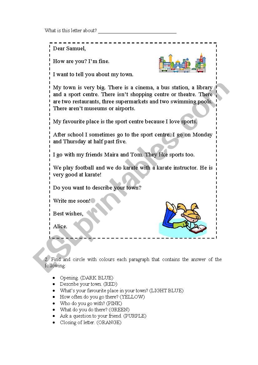 Letter describing your town worksheet