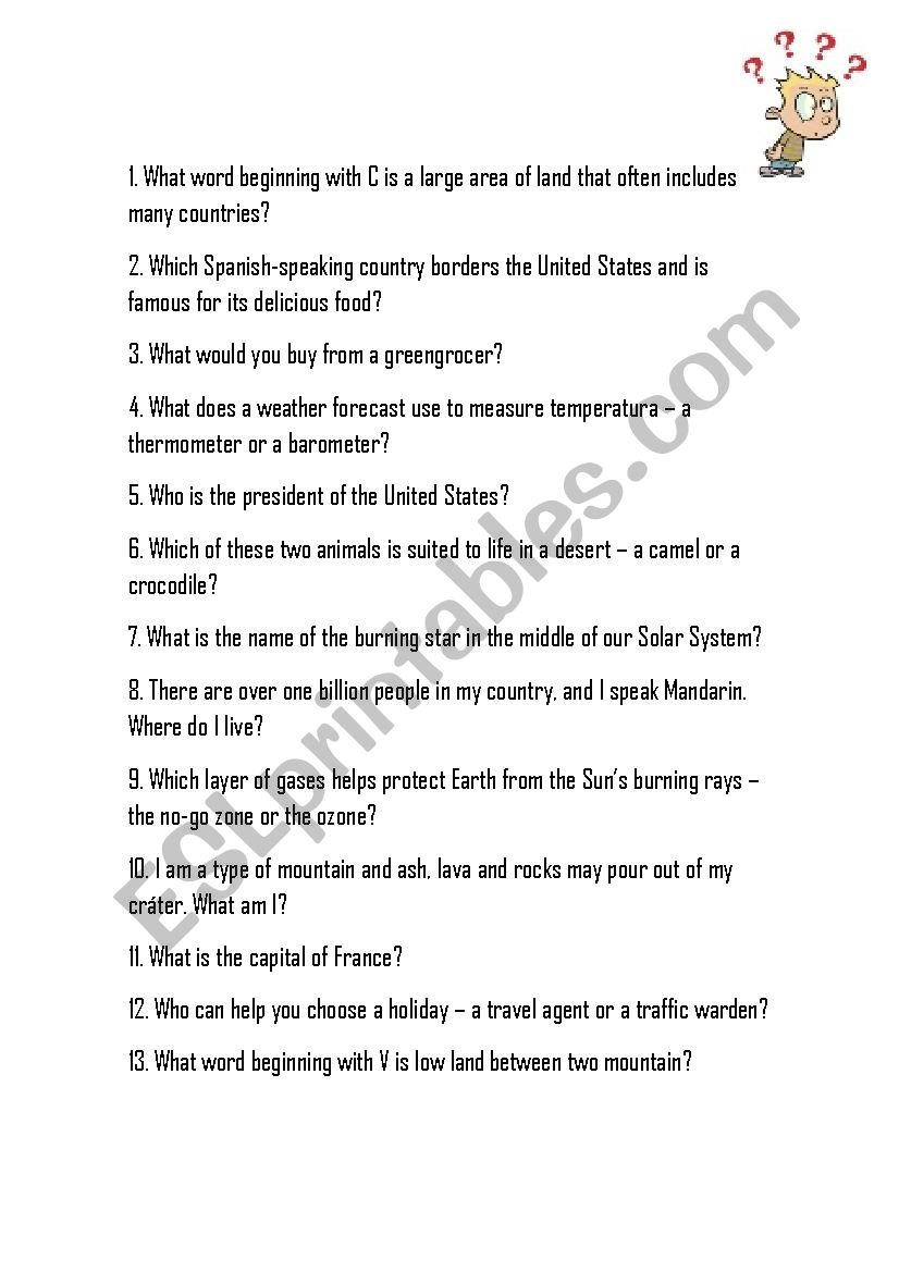 ENGLISH QUIZ - OUR WORLD worksheet