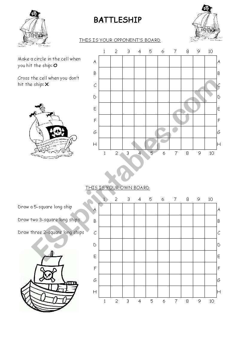 Battleship worksheet