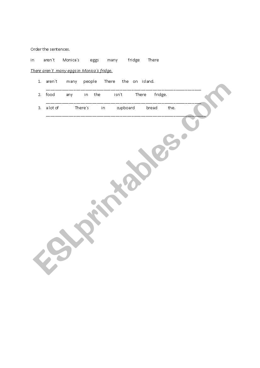 Order the sentence worksheet