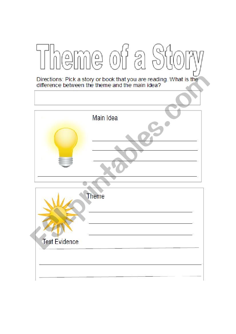 Theme vs. main idea worksheet
