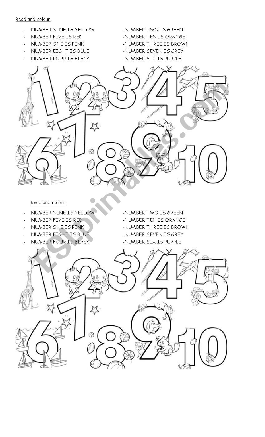 Numbers & colours worksheet