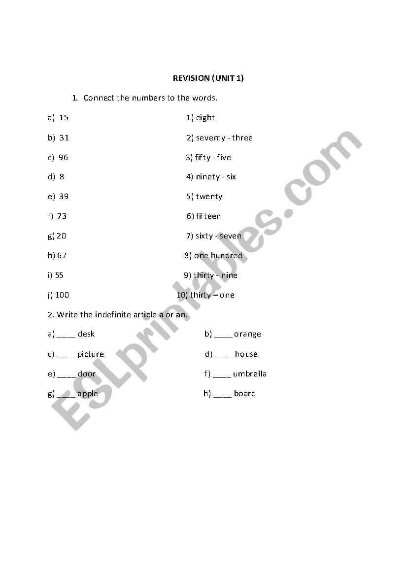 Revision worksheet