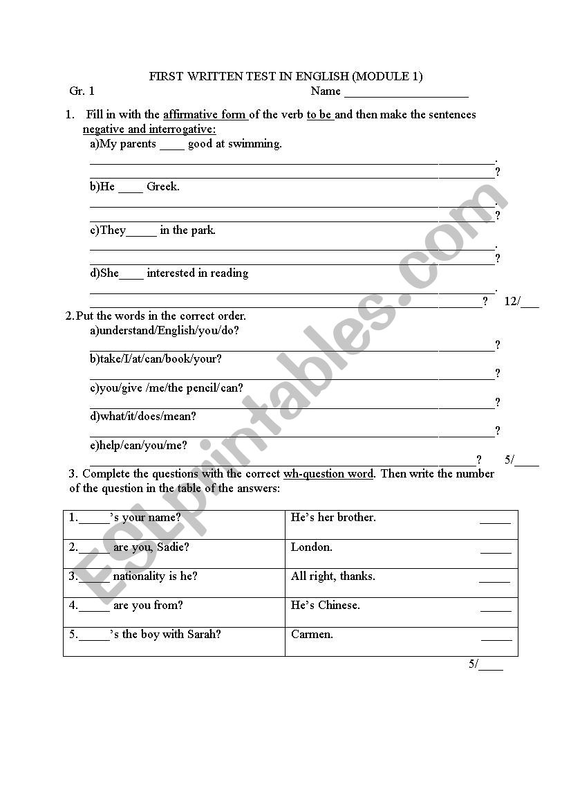 written test group 1 worksheet