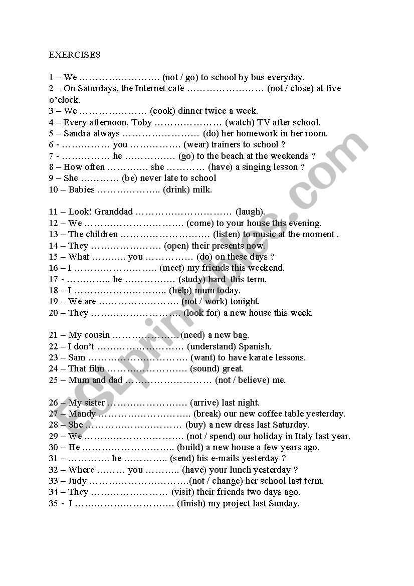 mixed tense exercises worksheet