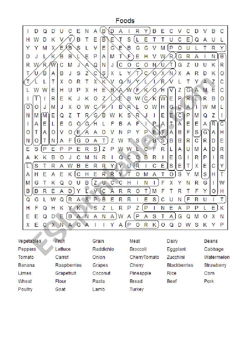 Foods Word Search worksheet