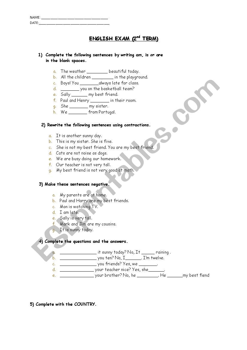 English Revision worksheet