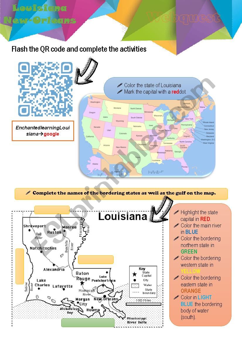 Webquest Louisiana worksheet