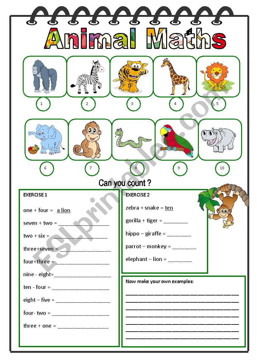 Animal Maths worksheet