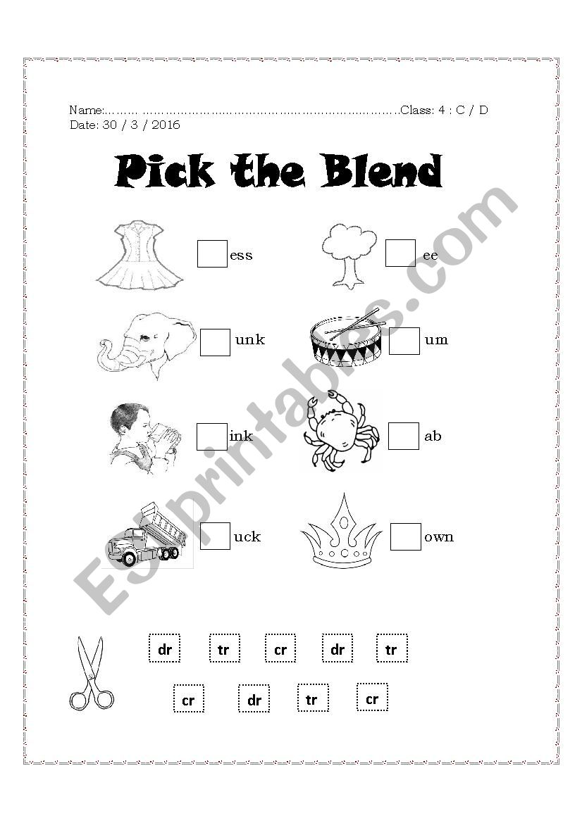 blends worksheet