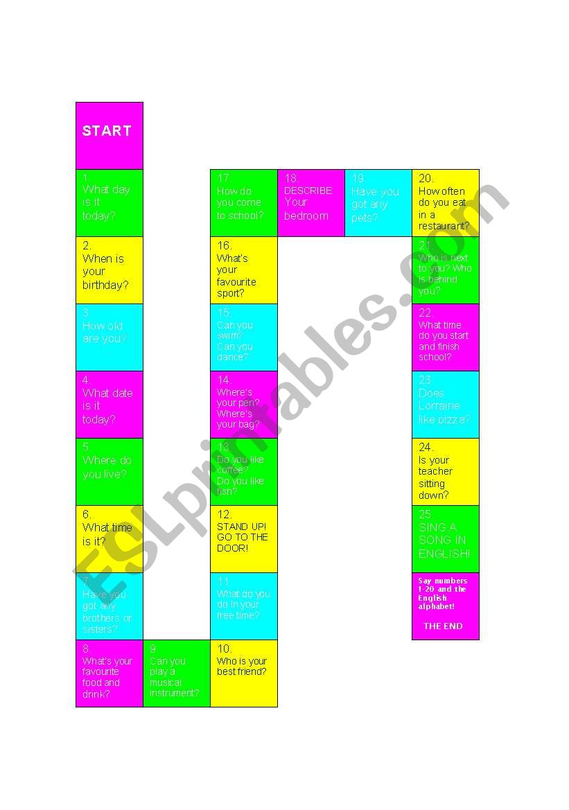 Present simple board game worksheet