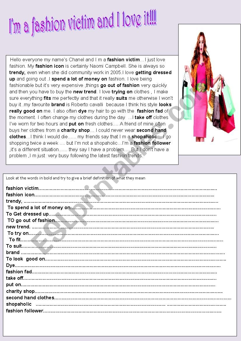  fashion victim worksheet