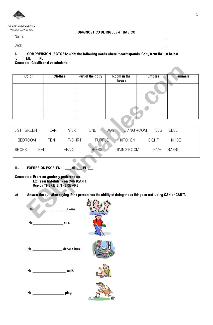 Can/Cant worksheet