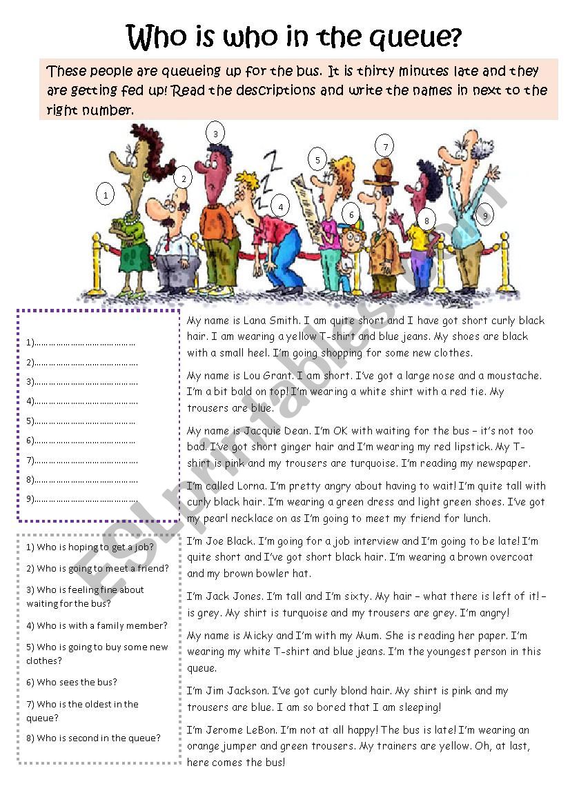 Who is who in the queue? worksheet