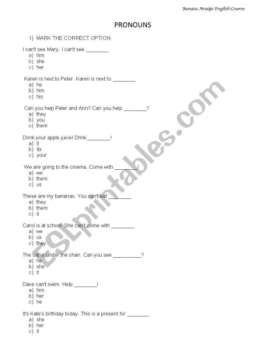 Object Pronouns worksheet