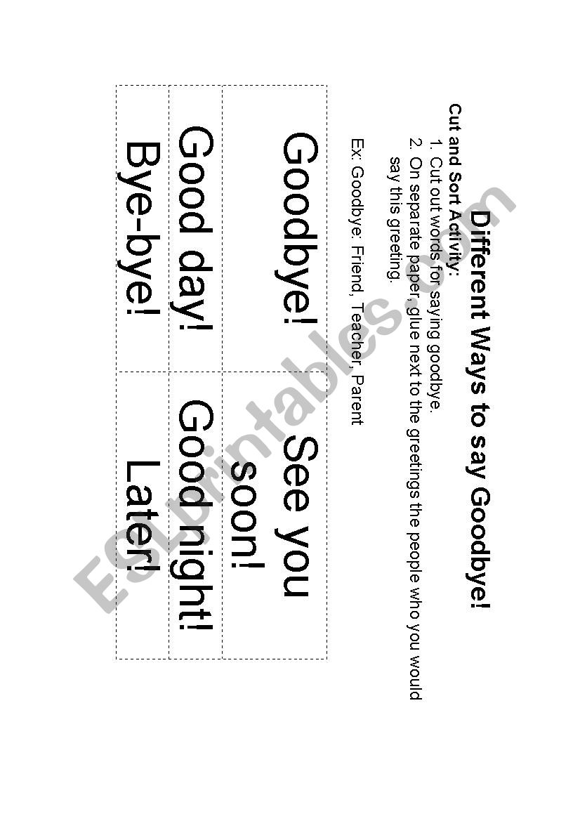 Different Ways to Say Goodbye worksheet