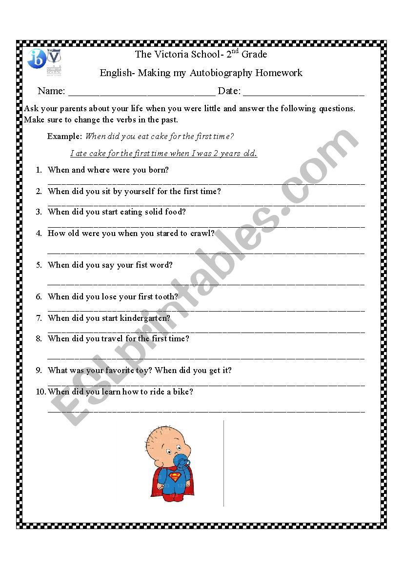 Autobiography Homework worksheet