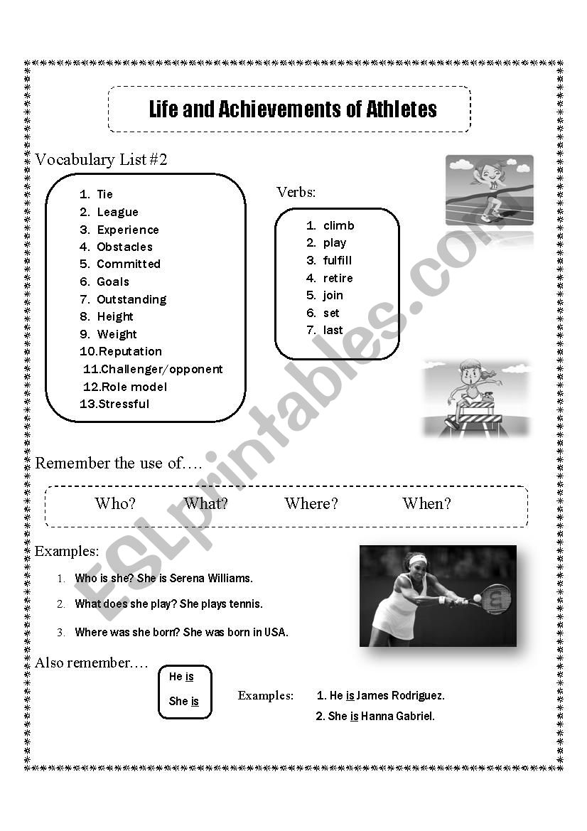 Athletes around the world worksheet