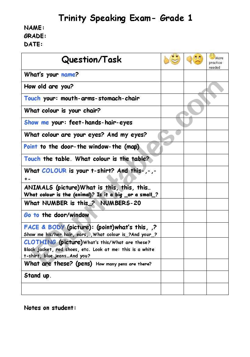 Trinity mock speaking tests worksheet