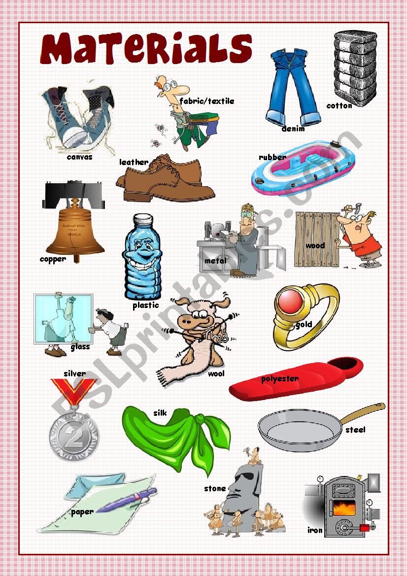 Materials Picture Dictionary worksheet