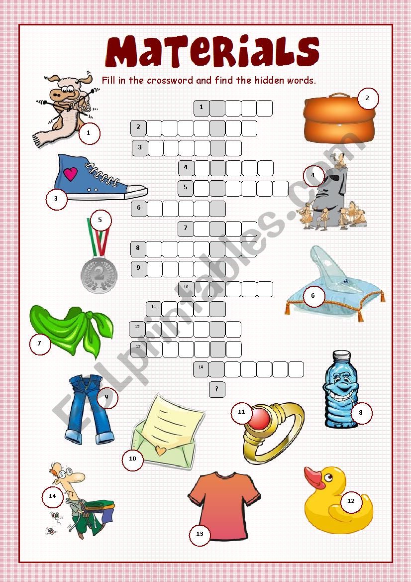 Materials Crossword Puzzle worksheet