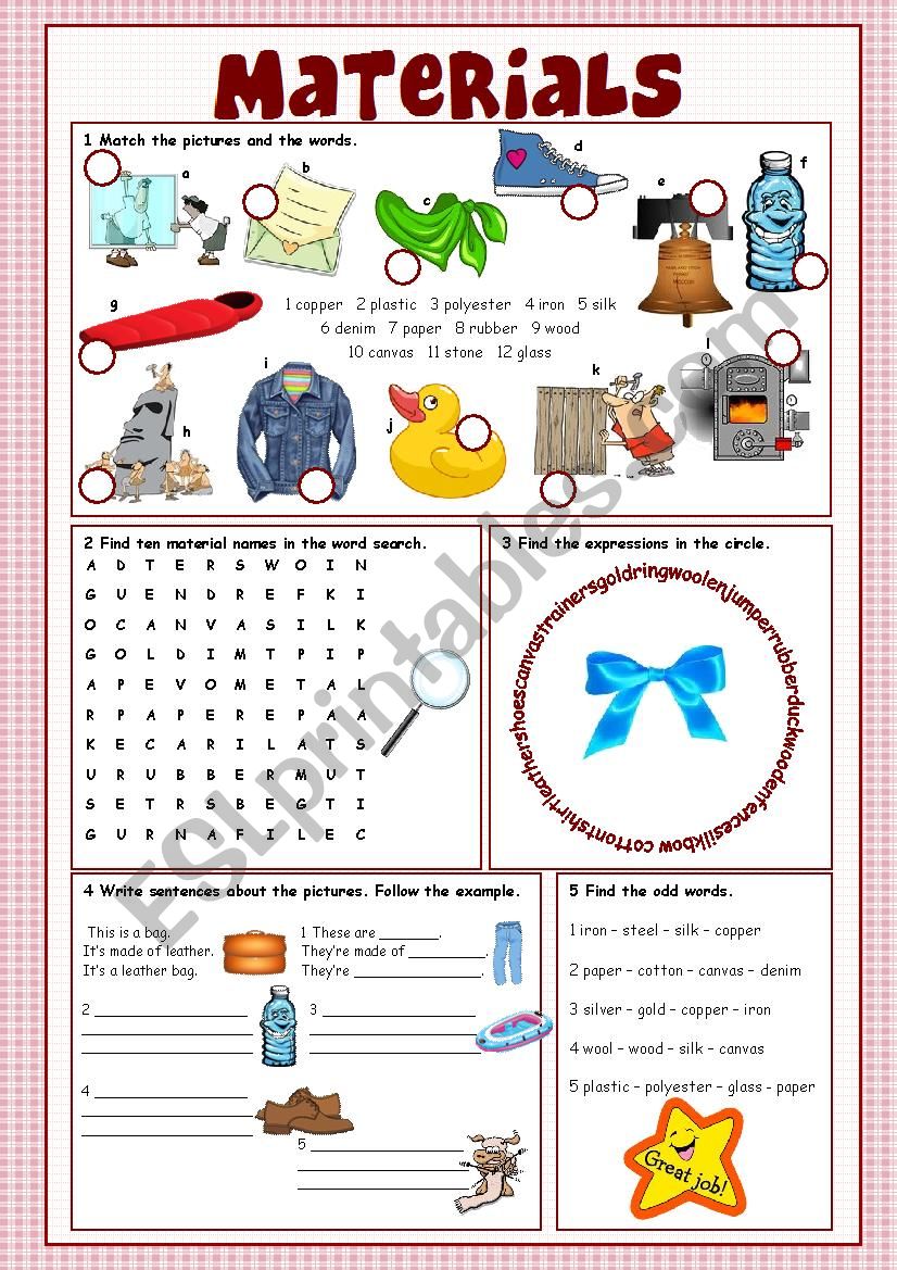 Materials Vocabulary Exercises