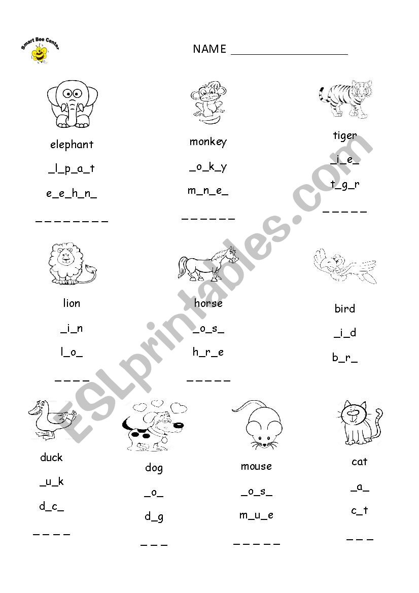 animals worksheet