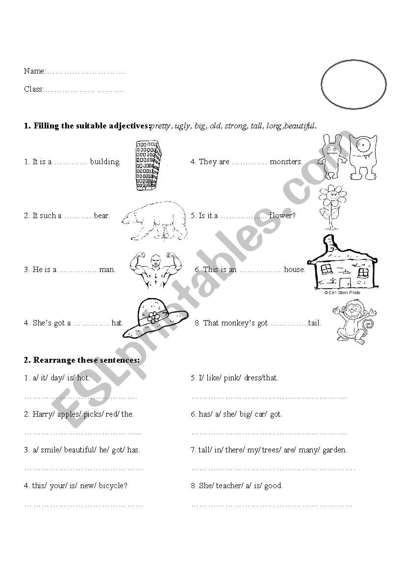 Order of adjectives worksheet