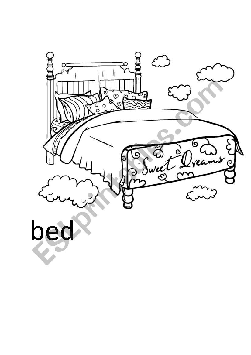 In the bed room coloring worksheet