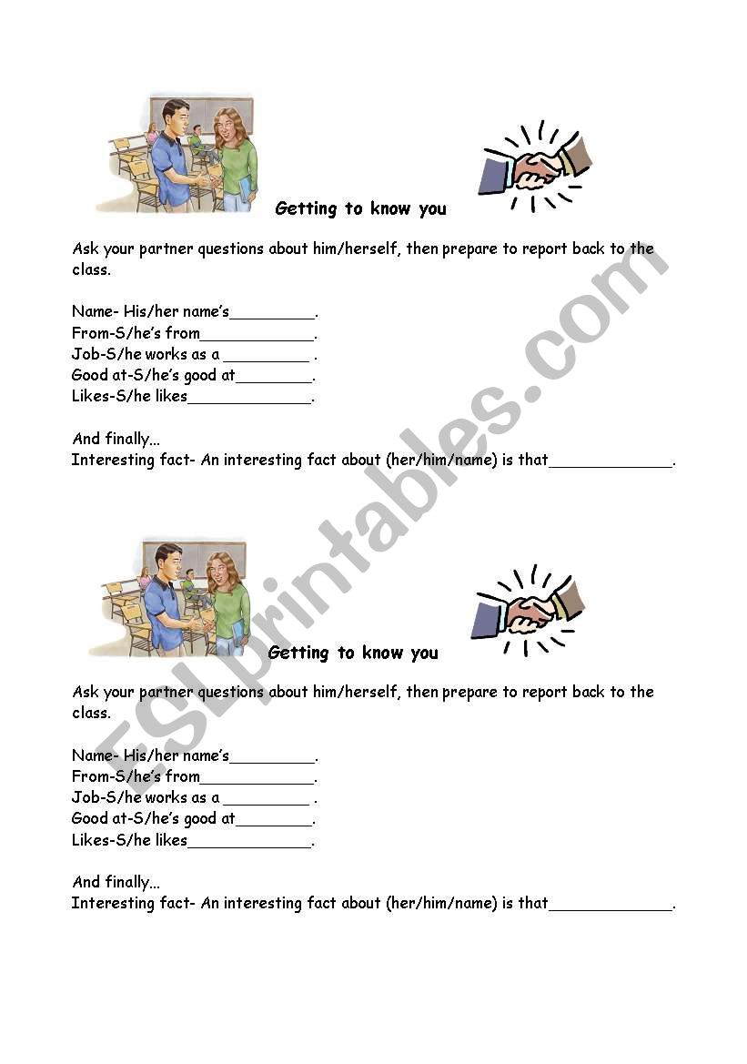 Getting to know you  worksheet