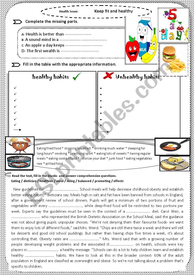 keep fit and healthy worksheet