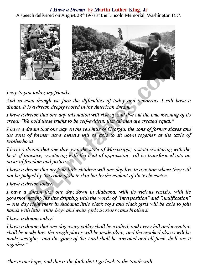 I Have A Dream worksheet