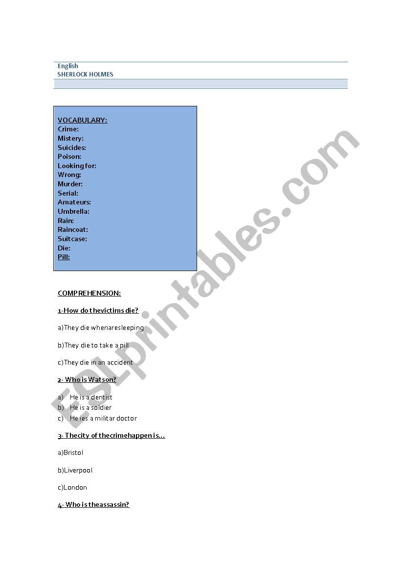 comprehension sherlock holmes chapter 1