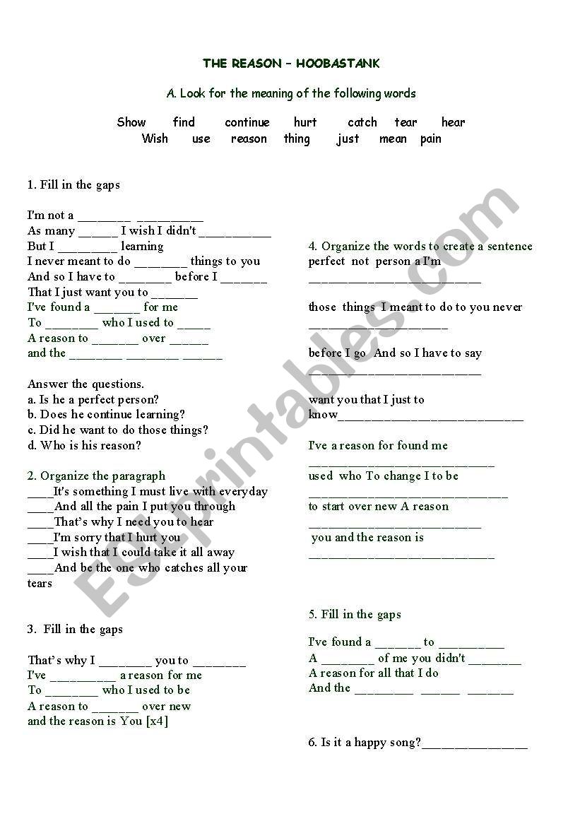 LISTENING ACTIVITY_THE REASON worksheet