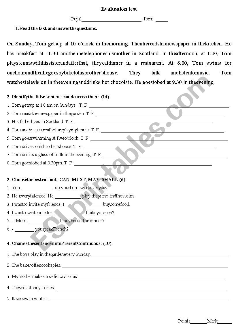 A Grammar Evaluation regarding Present Simple and Progressive Tenses, Modals