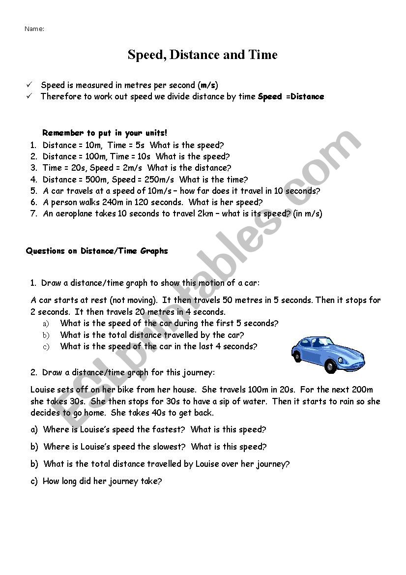 Speed worksheet