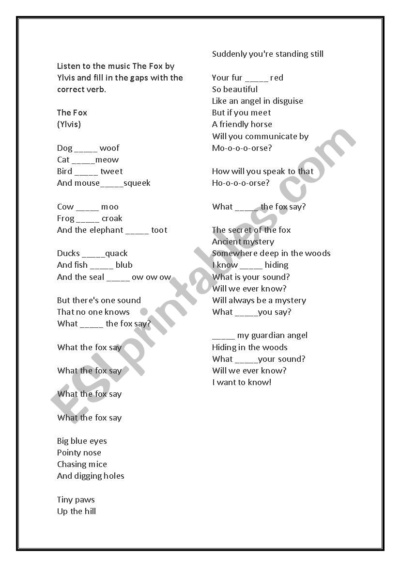 The Fox- Ylvis worksheet